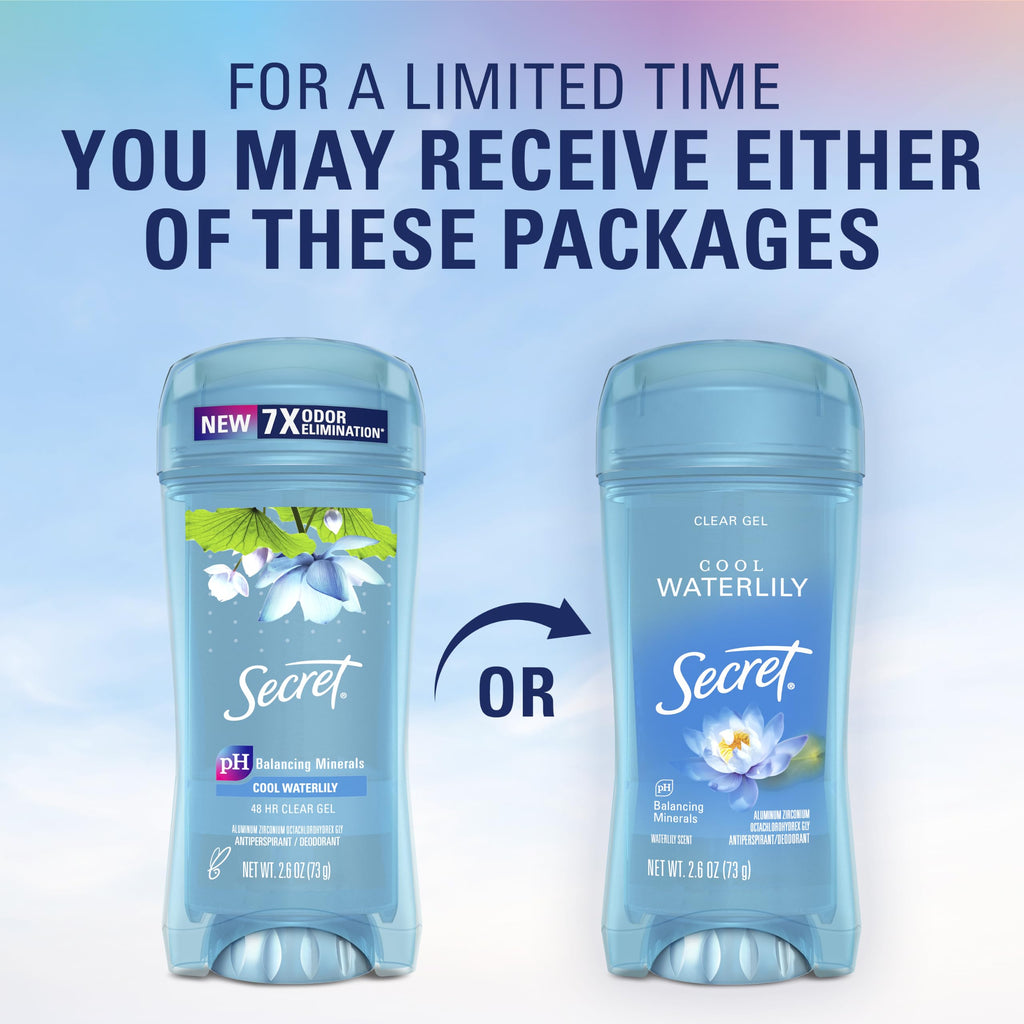 Secret Fresh Antiperspirant Deodorant for Women, 72hr Breathable Sweat & Odor Protection, Instant Freshness & Gentle, PH Balancing Minerals, Clear Gel, Cool Waterlily Scent, 2.6 oz (Pack of 3)