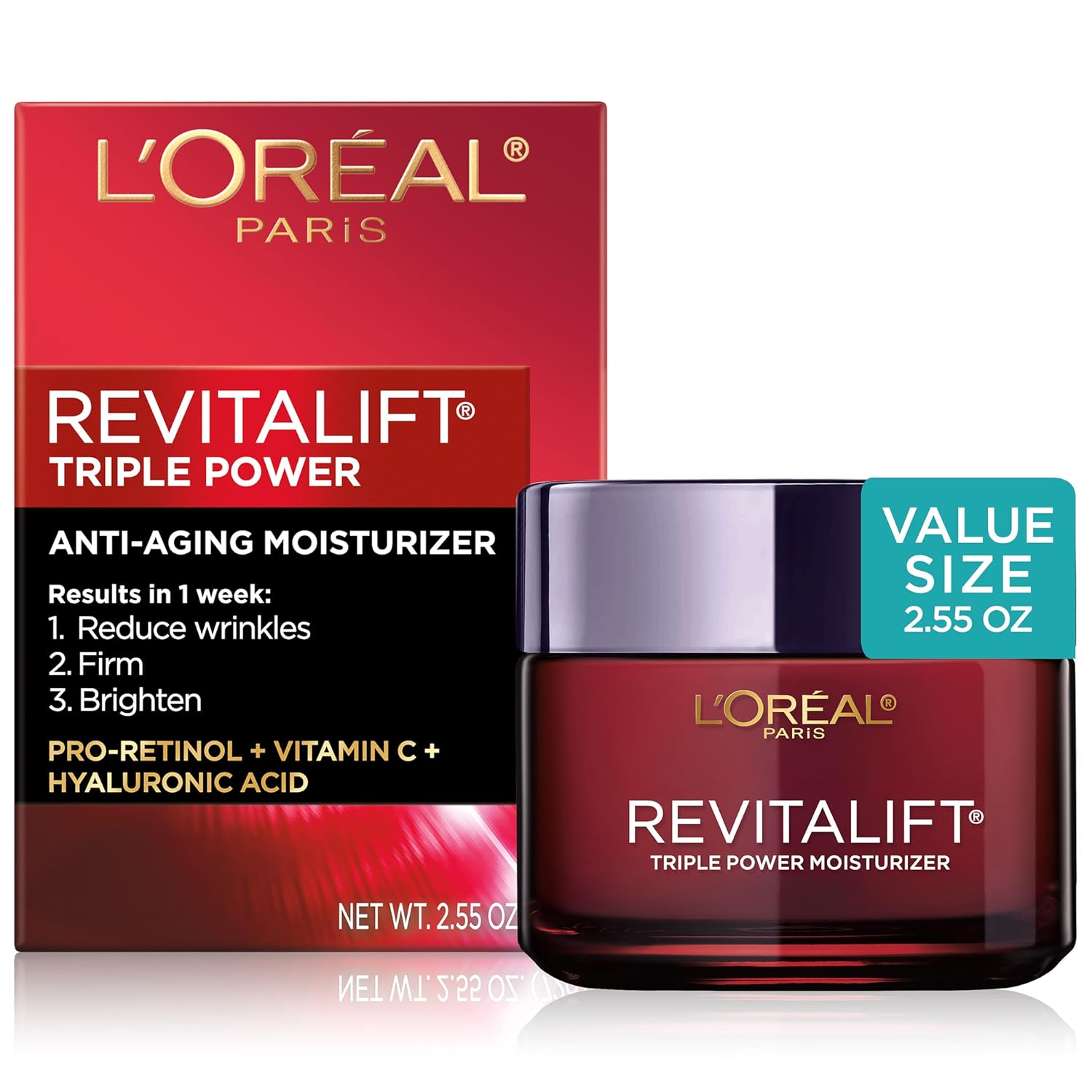 Buy now L'Oreal Paris Revitalift Triple Power Anti-Aging Face Moisturizer, Pro Retinol, Hyaluronic Acid & Vitamin C to Reduce Wrinkles, Firm & Brighten Skin, 1.7 Oz Fragranced 2.55 Ounce (Pack of 1) at indiglob india