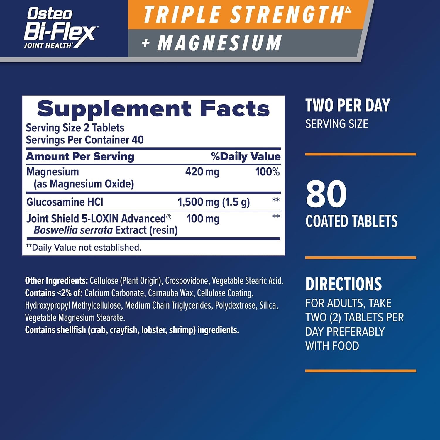 Buy now Osteo Bi-Flex Triple Strength Joint Supplement with Glucosamine & Magnesium, Gluten Free, 80 Tablets at indiglob india