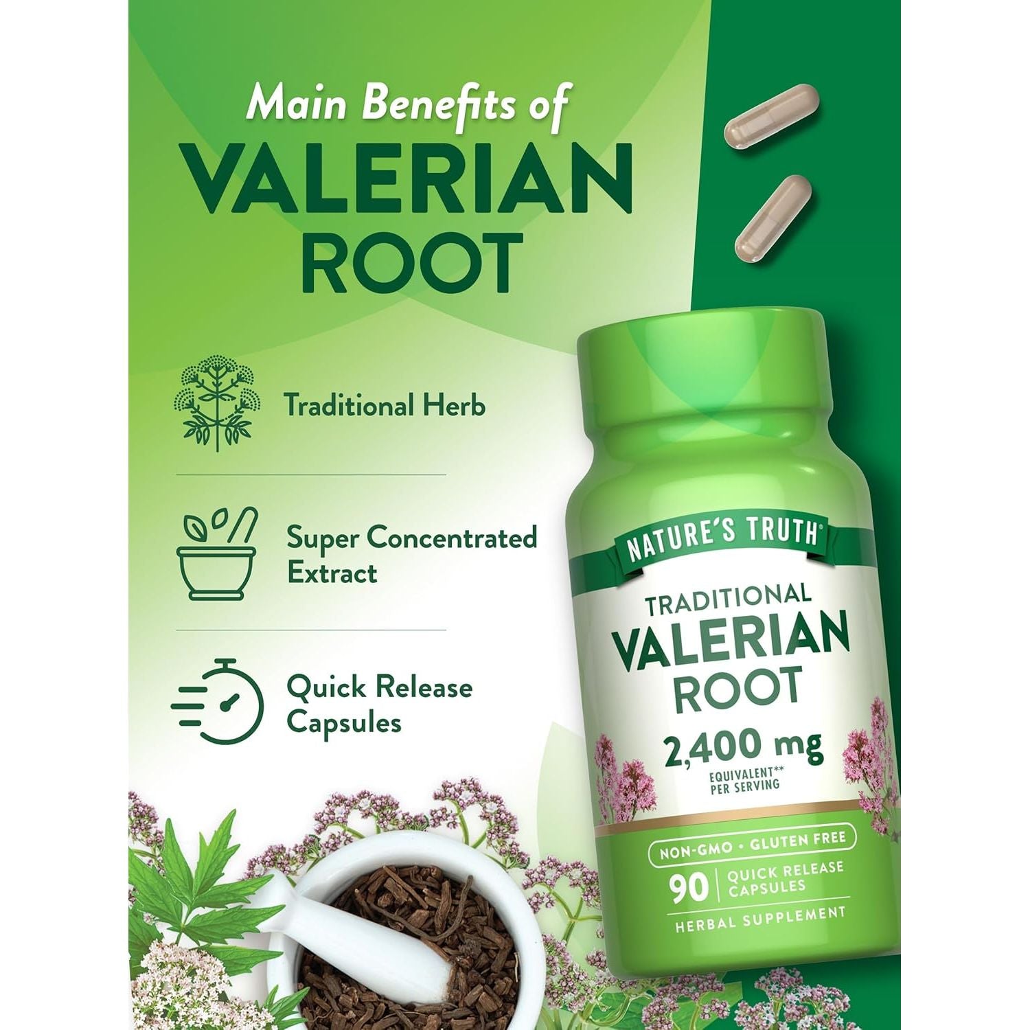 Buy now Nature's Truth Valerian Root Capsules | 2400mg | 90 Count | Non-GMO & Gluten Free Supplement at indiglob india