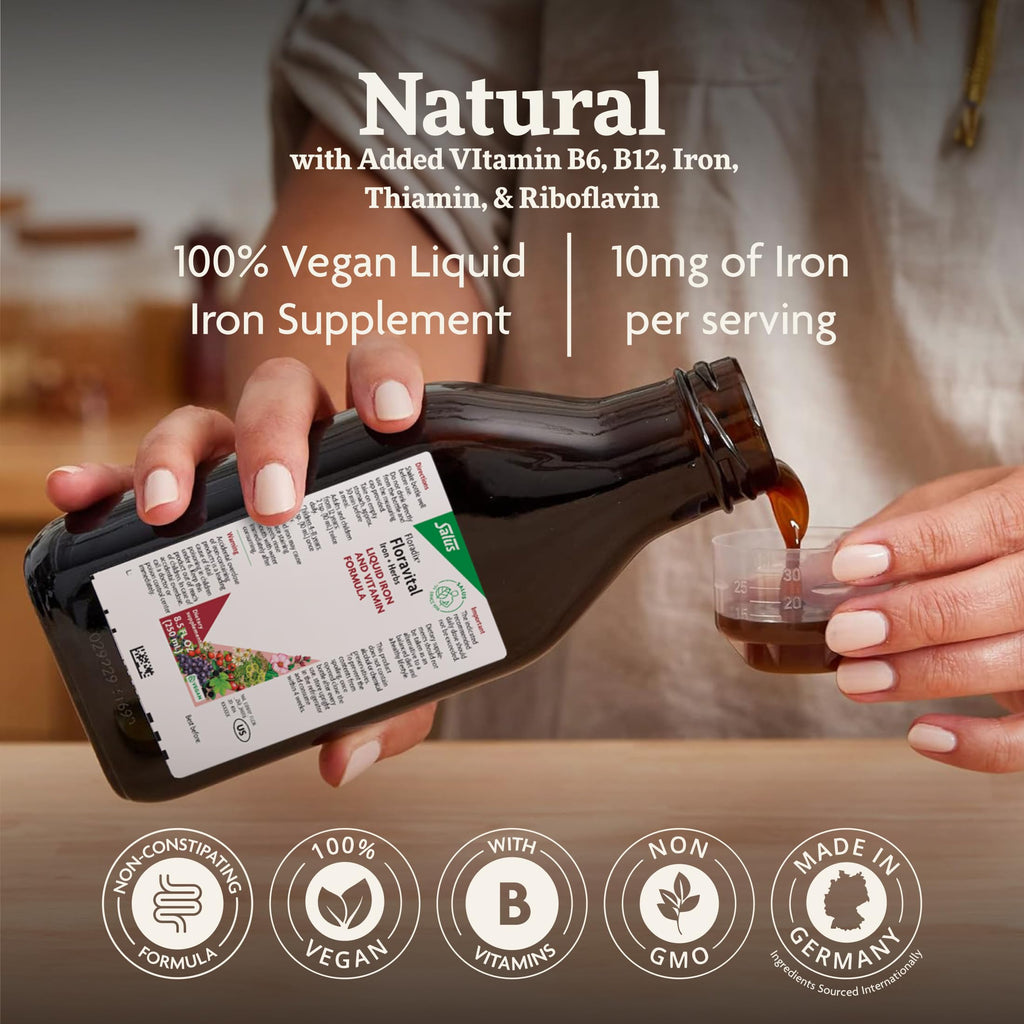 Floradix Floravital Liquid Iron Supplement, Vegan, Gluten-Free, 16.9 Fl Oz | Liquid Iron & Vitamin Formula with Ferrous Gluconate, Vitamin C, B Vitamins & Herbs for Energy Support*, Yeast-Free & Non-GMO