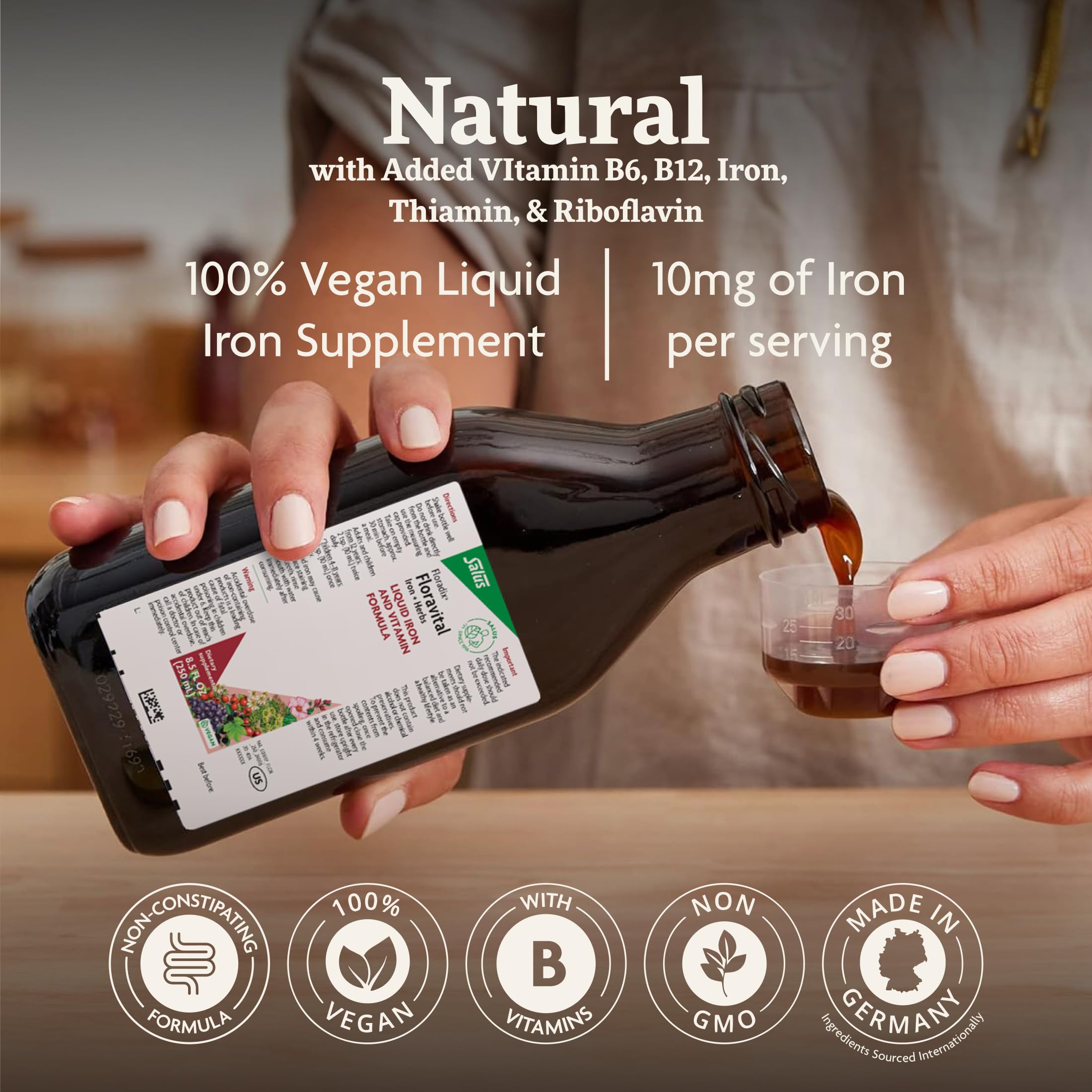 Floradix Floravital Liquid Iron Supplement, Vegan, Gluten-Free, 16.9 Fl Oz | Liquid Iron & Vitamin Formula with Ferrous Gluconate, Vitamin C, B Vitamins & Herbs for Energy Support*, Yeast-Free & Non-GMO