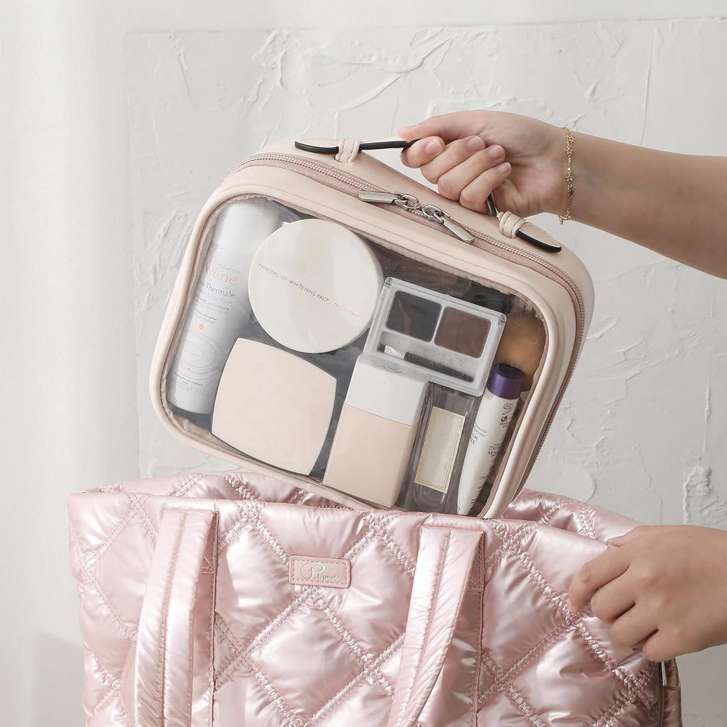 Buy now Veki Transparent Makeup Bag Travel Cosmetic Bags Case Waterproof Toiletries Bag Large Capacity Open Storage Bags Organizer With Zipper, Portable Make Up Organizer for Women and Girls at indiglob india