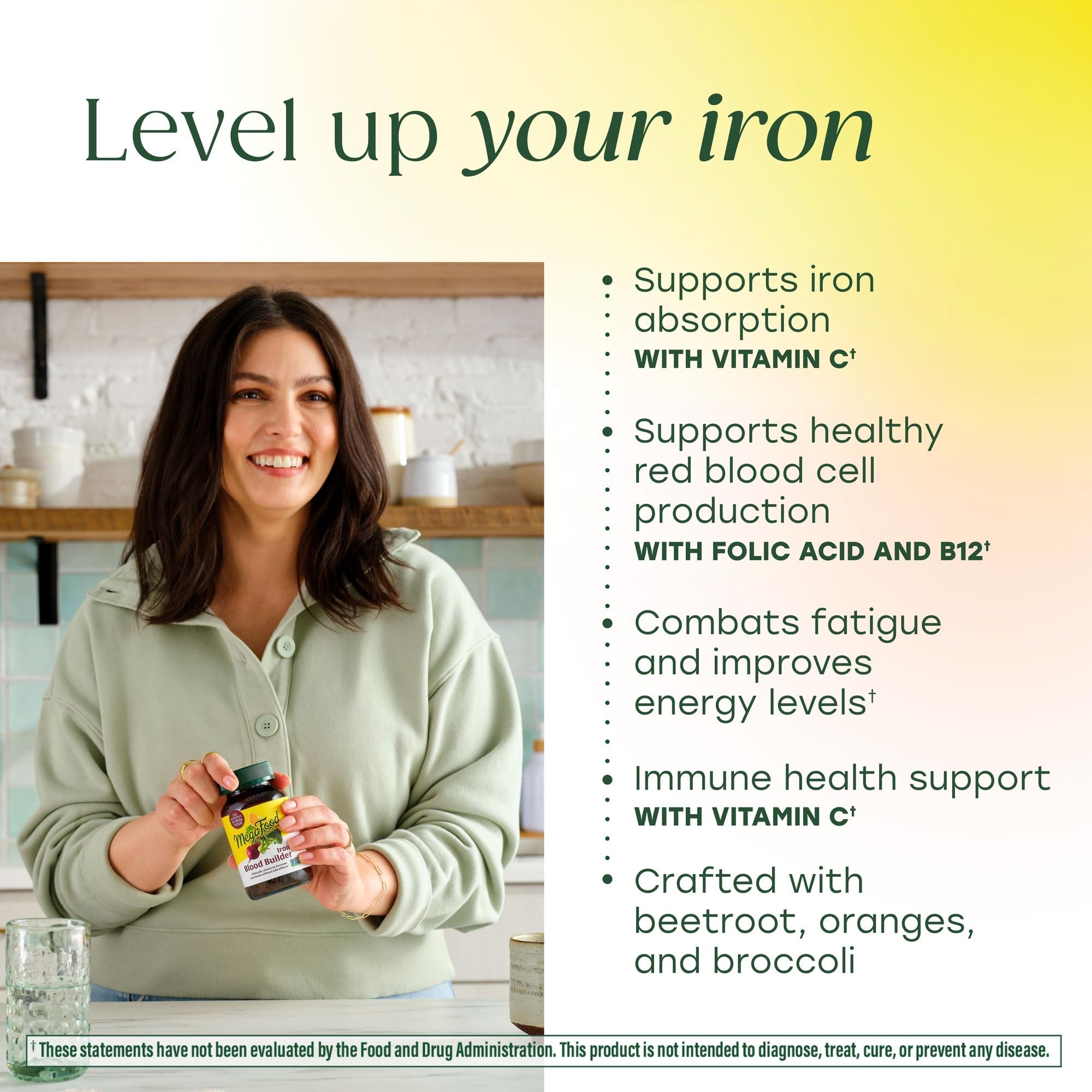 MegaFood Blood Builder Iron Supplement, Energy Support, Vegan, 90 Tablets | Increase Iron Levels Without Side Effects, Improves Energy Levels, B12, Folic Acid and Vitamin C for Absorption, 90 Servings