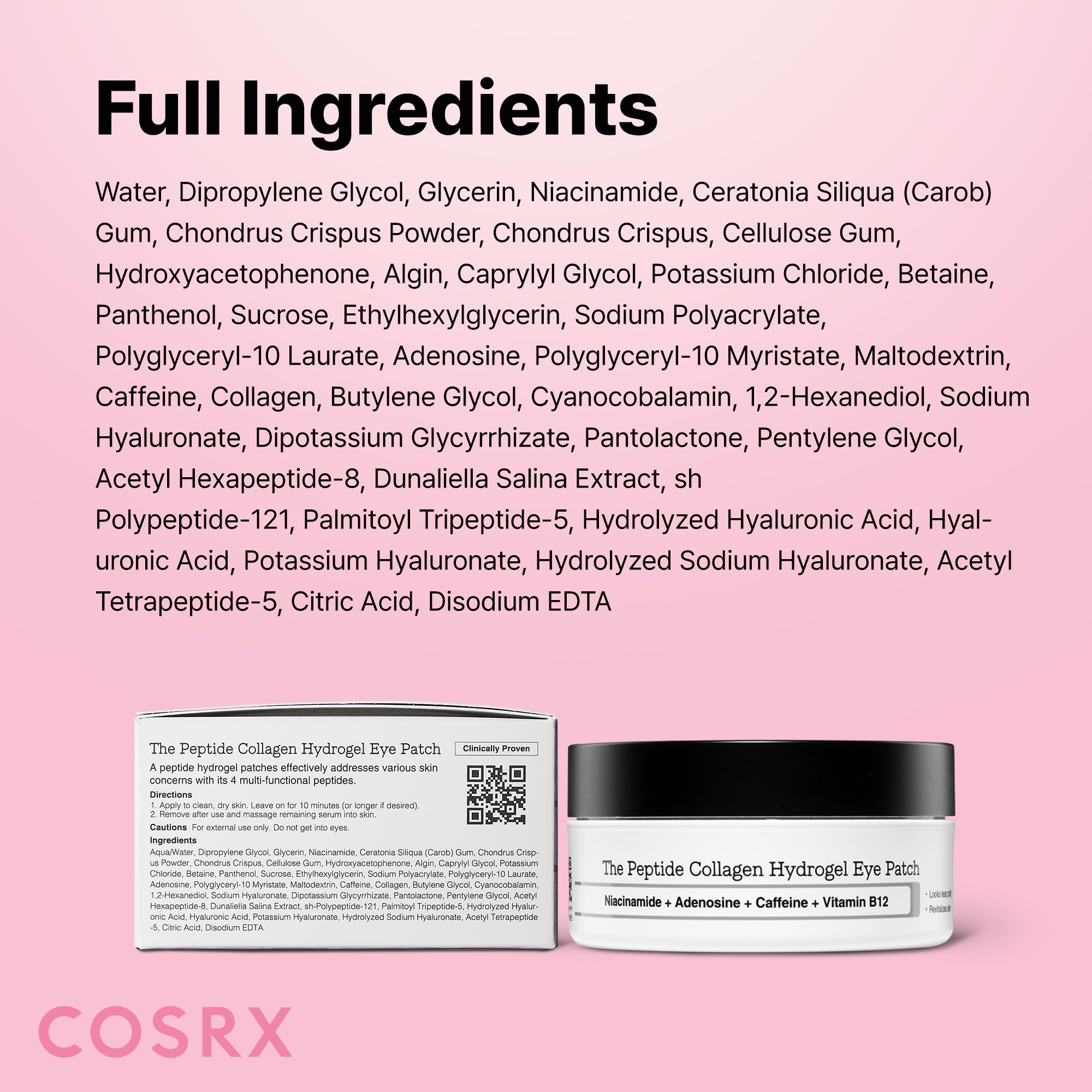 COSRX Pink Peptides Collagen Hydrogel Eye Patch for Puffy Eyes (60) | Cooling & Firming Under Eye Patches with 4-Peptide & Caffeine, Depuffing Gel Eye Mask, Korean Skin Care