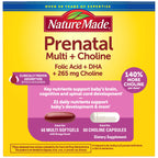 Nature Made Prenatal Vitamin Softgels + Choline Capsules, 60 Count of Each | Prenatal Vitamins for Women, 60 Multi Prenatal Softgels with Folic Acid & DHA + 60 Choline Supplement Capsules, 60 Day Supply
