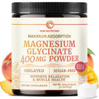 Magnesium Glycinate Powder 400MG, Sleep & Relaxation Support, Sugar-Free | Tasty Peach Mango Flavor, High Absorption Chelated Magnesium Powder, Vegan, Gluten-Free, Non-GMO, 30 Servings, 225g (7.94oz)
