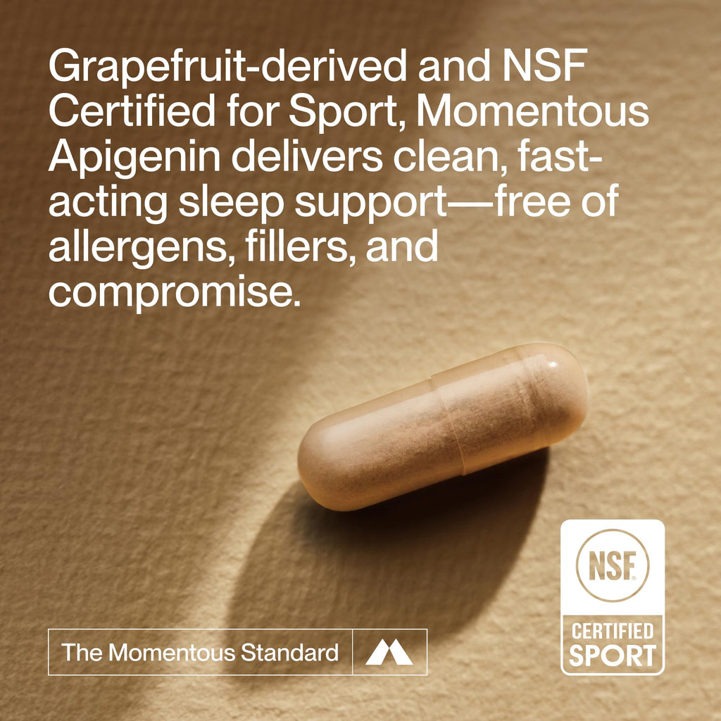 Momentous Apigenin Supplement Capsules, 50mg per Serving | Supports Sleep Quality & Relaxation, NSF Certified for Sport, Non-GMO & Gluten-Free, Cognitive Wellness Formula (60 Servings)