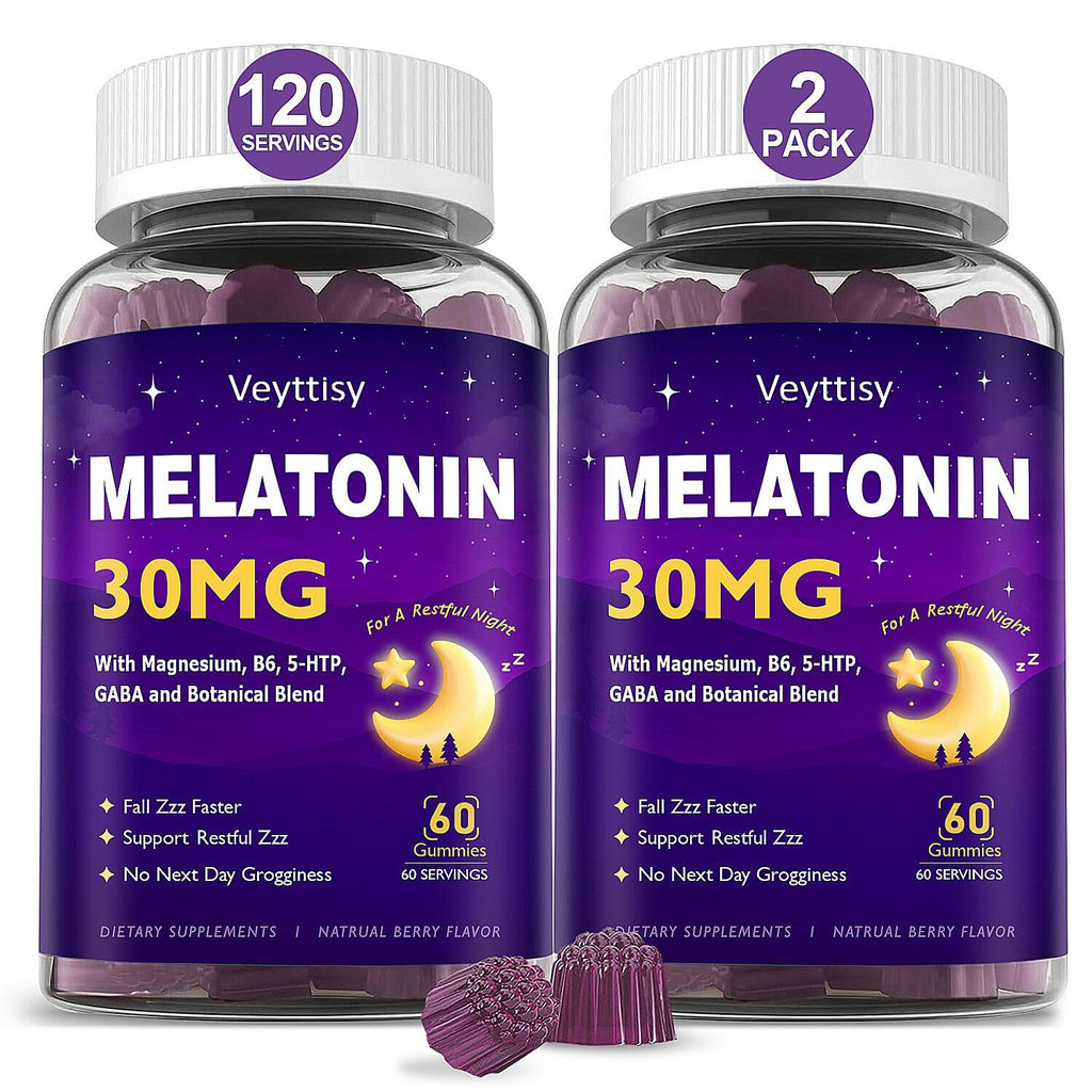 Melatonin 30mg Gummies for Adults - Sugar Free Melatonin Gummies | Maximum Strength with Magnesium, B6, GABA & Botanical Blend - Non-Habit Forming, Vegan, Non GMO, Natural Mixed Berry Flavor