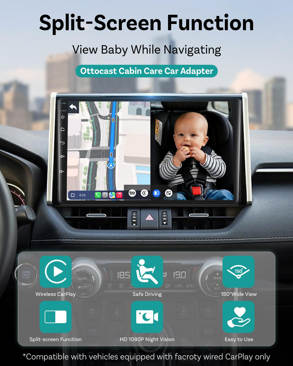 OTTOCAST Baby Car Camera with Wireless CarPlay Adapter