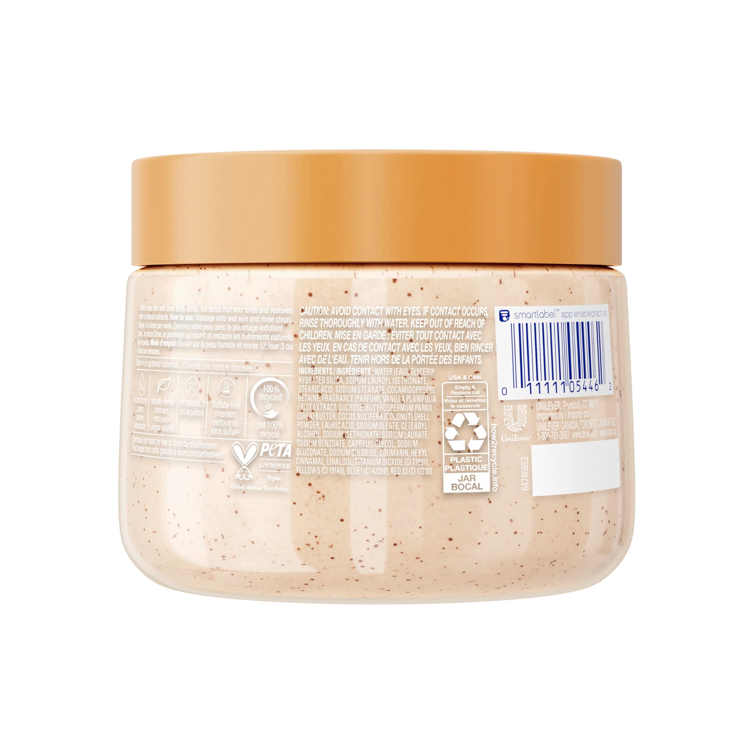 Dove Vanilla Sugar & Shea Butter Body Scrub Exfoliates and Deeply 15 oz | For dry, dull skin, Helps deeply nourish skin, With Dove moisturizing cream, Vanilla Sugar & Shea Butter