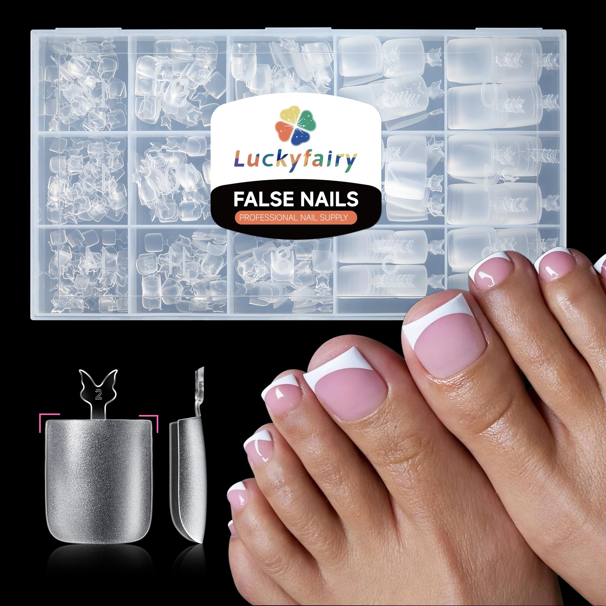 Luckyfairy Extra Short Square Fake Nails, Soft Gel Pre-Shaped Acrylic XS Short Square Nail Tips, Half Matte Full Cover Clear Press on Flase Nail Tips for Nail Extension Home DIY 240pcs/12 Sizes