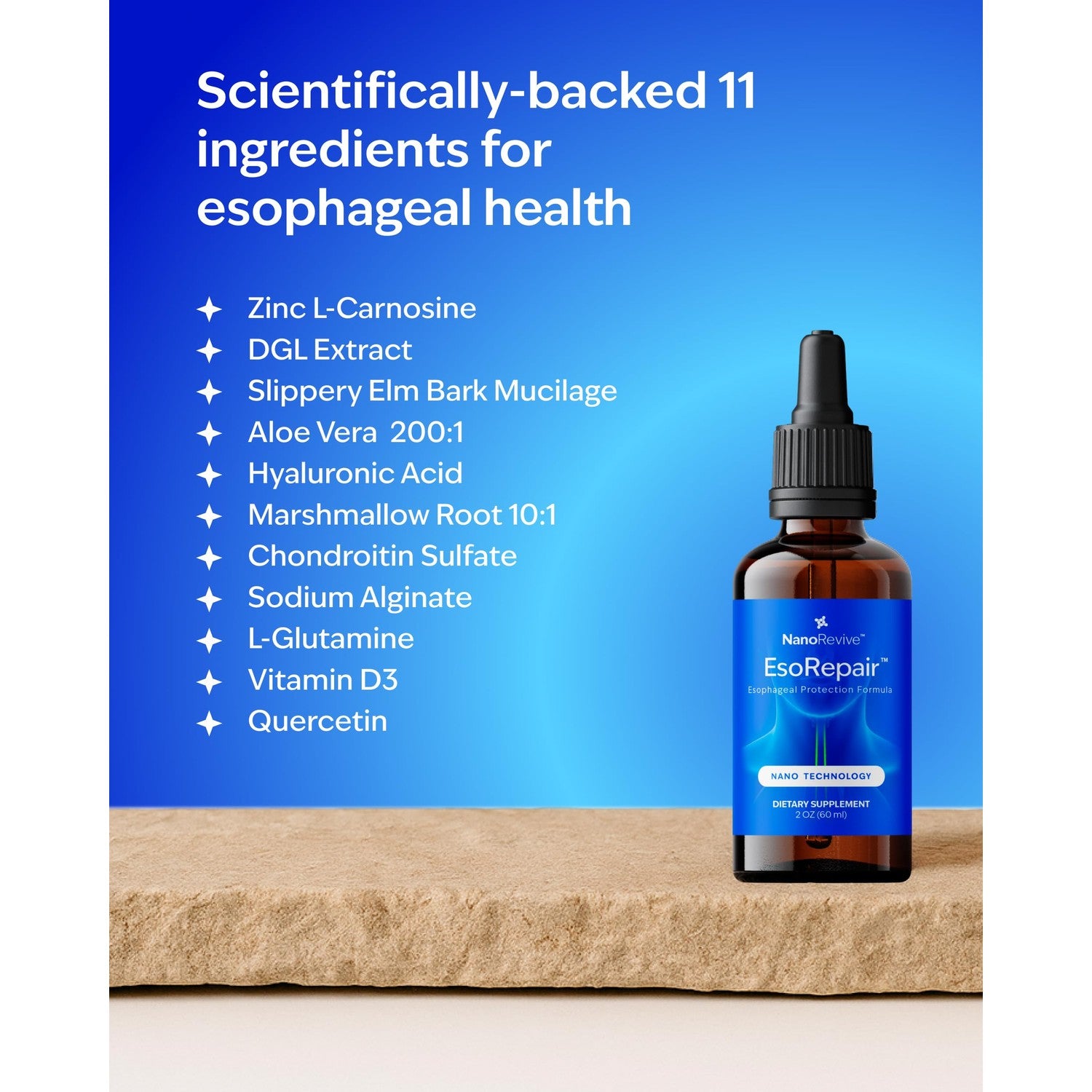 EsoRepair Nano Esophageal & Stomach Health Supplements for Men & Women - Digestive Comfort - Slippery Elm Bark, Zinc L-Carnosine & Aloe Vera Extract - Non-GMO & Dairy Free