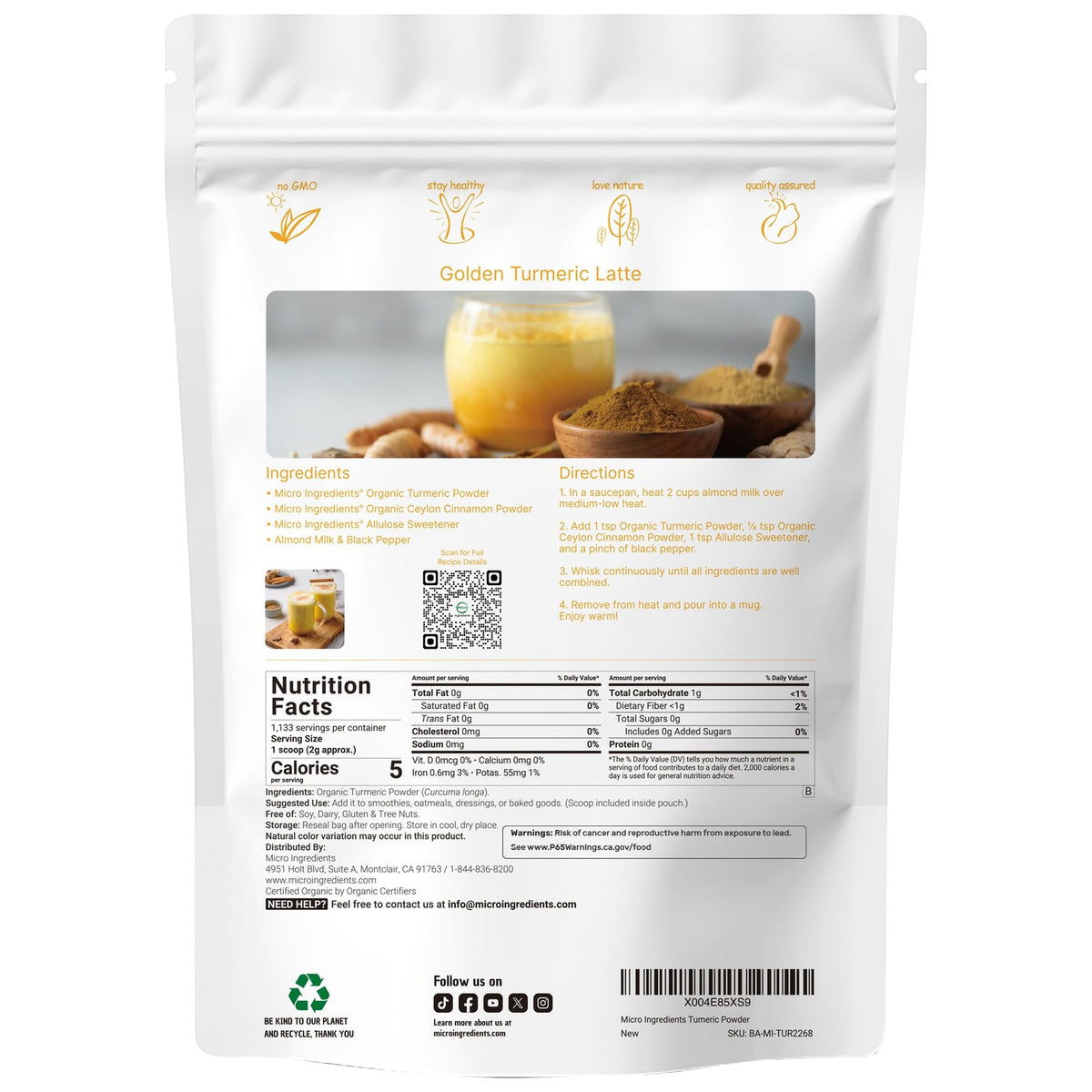 Organic Turmeric Powder, 5 Pounds | Rich in Active Curcumin | Pure Turmeric Supplement | Antioxidant Support for Joint & Immune Health | Non-GMO, Vegan Friendly, India Origin