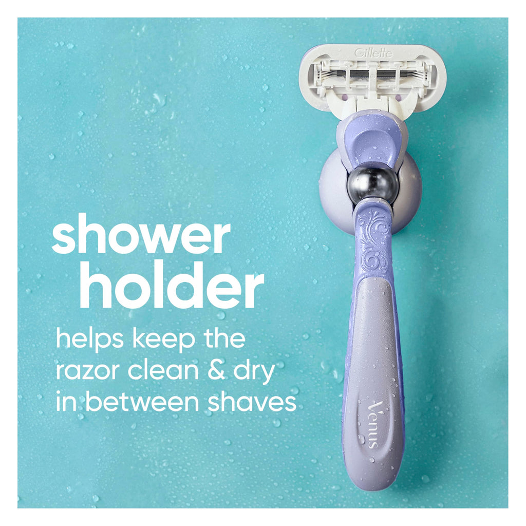 Gillette Venus Razor for Women, Extra Smooth Contour, Includes 1 Reusable Razor Handle + 4 Count 5-Bladed Razor Refills, with Flexiball Pivoting Handle and Shower Holder