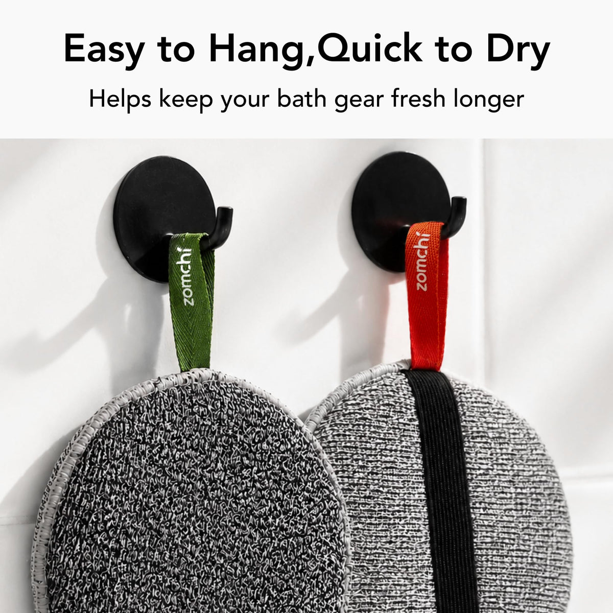 ZOMCHI Large Exfoliating Body Scrubber with Dual-Texture, 2 Pack, Grey