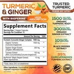 Turmeric Curcumin Supplement - 95% Curcuminoids with Organic Turmeric & Ginger, BioPerine Black Pepper Extract for Best Absorption, Natural Vegan Joint Support, Non-GMO, Bottled in USA - 240 Capsules