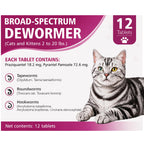 Broad-Spectrum Dewormer for Cats and Kittens (Praziquantel, Pyrantel Pamoate) for Tapeworms, Roundworms and Hookworms, 12 Tablets