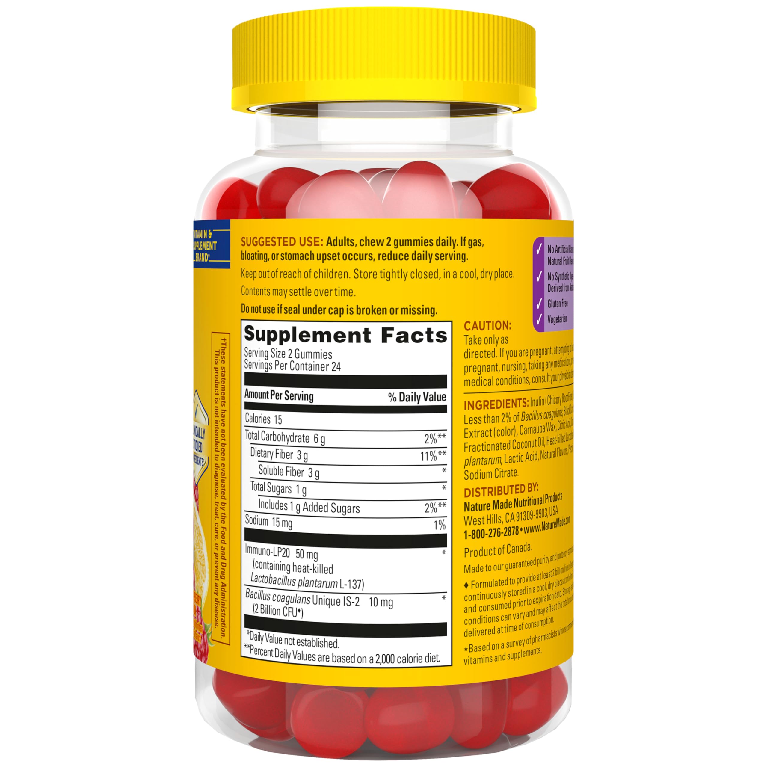 Nature Made Triple-Action Biotics, Prebiotic Fiber Gummies, 48 Gummies | Digestive Probiotics for Women and Men, Gut and Immune Health Support, Vegetarian, Raspberry Lemon Flavor, 24 Day Supply