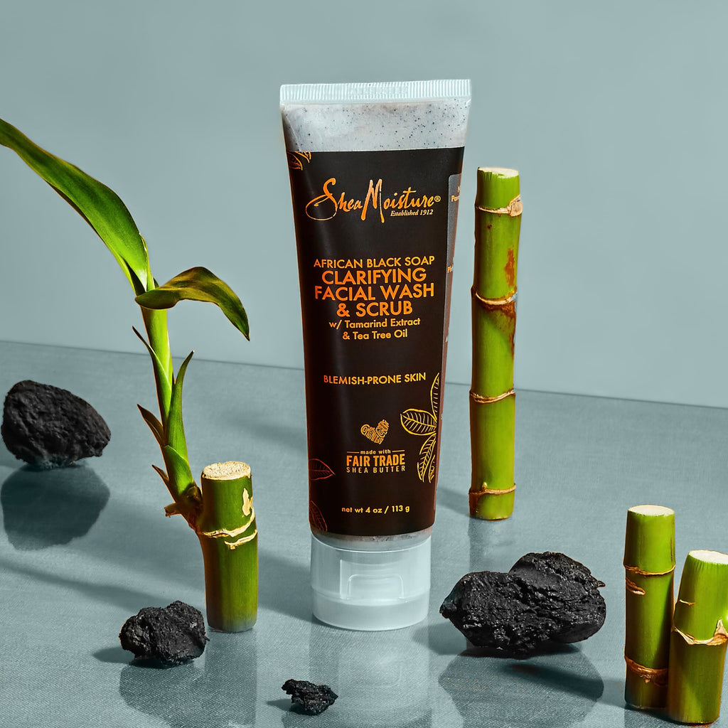 Buy now SheaMoisture Facial Wash and Scrub African Black Soap for Blemish Prone Skin to Clarify Skin 4 oz at indiglob india