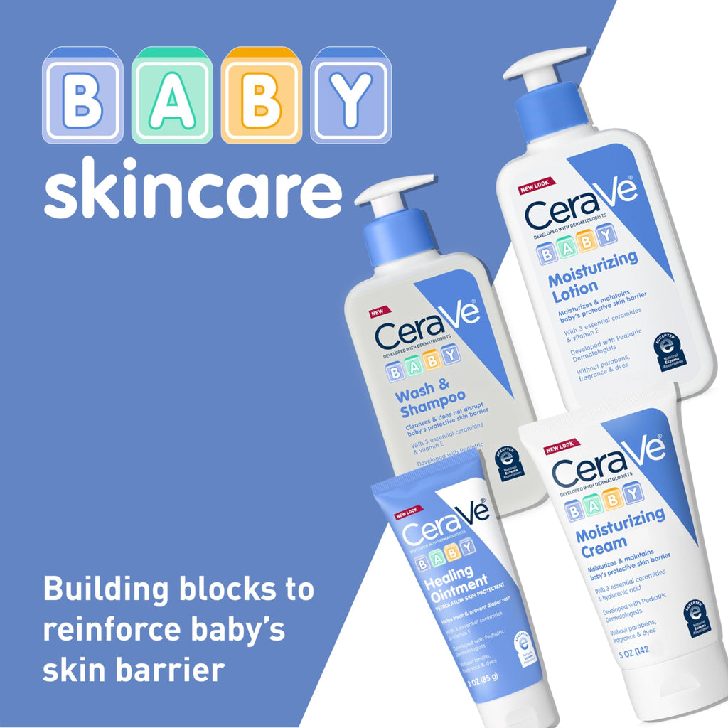 CeraVe Baby 2-in-1 Wash & Shampoo with Vitamin E for Hair & Skin, 16oz | Tear-Free Wash For Baby Hair and Skin with Vitamin E, Fragrance-Free, Paraben-Free, Dye-Free, Phthalates-Free, Sulfate-Free