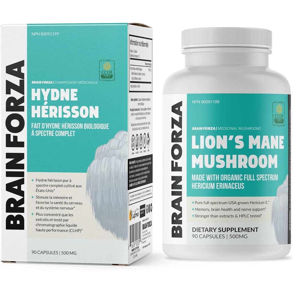 Buy now Brain Forza Organic Lion's Mane Mushroom Capsules, Natural Supplement for Memory Support, Focus, Clarity, Nerve Health, Non-GMO, Vegan, Organic, 90 Capsules at indiglob india