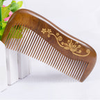 Buy now Breezelike Sandalwood Hair Comb - No Static Handmade Wooden Fine Tooth Detangling Comb with Golden Painted Flower at indiglob india