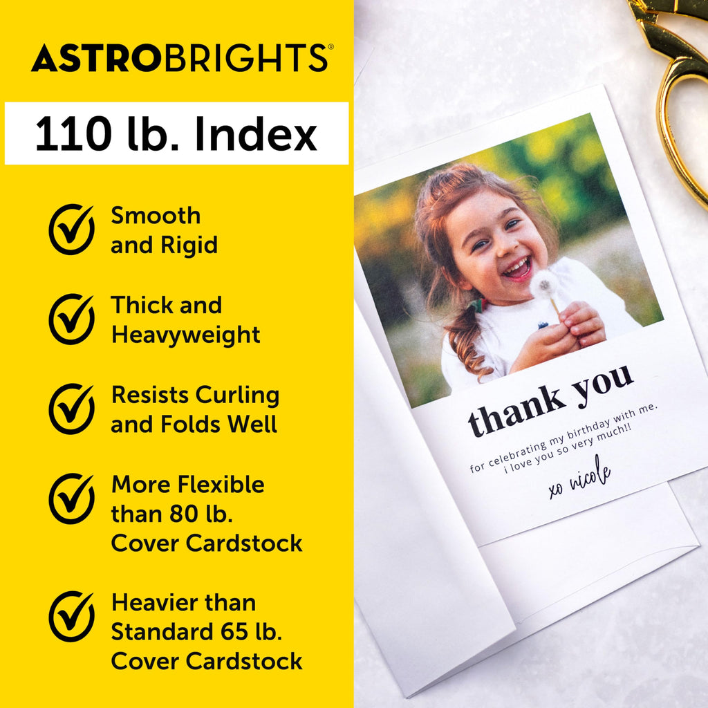 Premium Astrobrights White Cardstock, 8.5" x 11", 110 lb. Index, 94 Brightness, 235 Sheets - More Sheets, Heavyweight Astro White Card Stock for Invitations, Business Cards, Crafts and Printing
