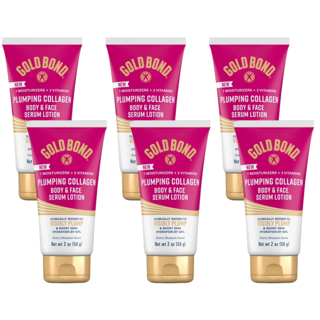 Gold Bond Plumping Collagen Body & Face Serum Lotion, Hydrating Moisturizer | Scented lotion with collagen peptide complex, jojoba & grapeseed oils to visibly plump skin, cherry blossom scent, 8 oz