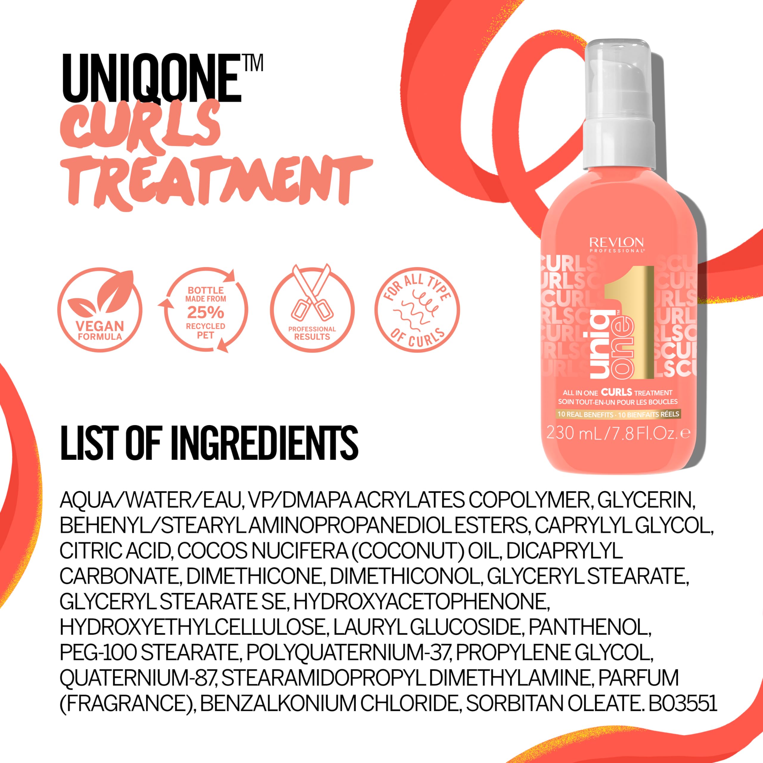 Buy now Revlon Professional UniqOne Curls Treatment, 10-in-1 Leave-In for Curly Hair, 96H Frizz Control, Deep Nourishment & Repair, Curl Definition, Heat Protection, Vegan, 7.8 fl oz at indiglob india