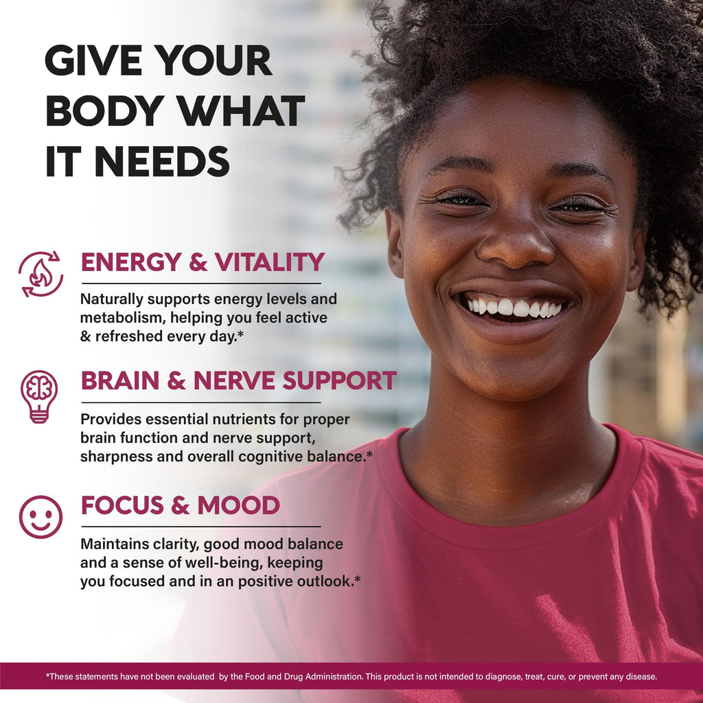 Vitamin B Complex for Men & Women - Full B-Complex & Vitamin B12 - 60 Caps | B1, B2, B3, B5, B6, B7, B9, B12 with Vitamin C, Magnesium, Choline, Inositol - Energy, Brain & Mood Support Supplement