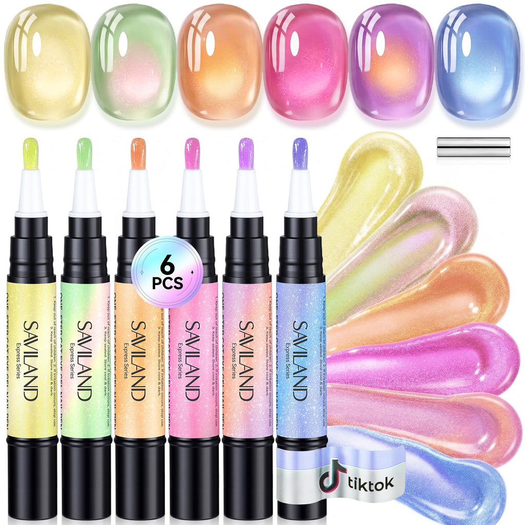 Experience SAVILAND One-Step Gel Nail Polish Pens S, a set of 6 vibrant, authentic colors for a salon-quality manicure at home.