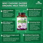 Zazzee USDA Organic Milk Thistle 30:1 Extract, 80% Silymarin, 120 Capsules | Vegan, 4 Month Supply, Certified Kosher, High Potency Liver & Antioxidant Support, Silybum Marianum, Non-GMO, Made in the USA