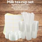Iced Coffee Cups with Lids Straws, 50 Sets 16oz Plastic Boba Cups