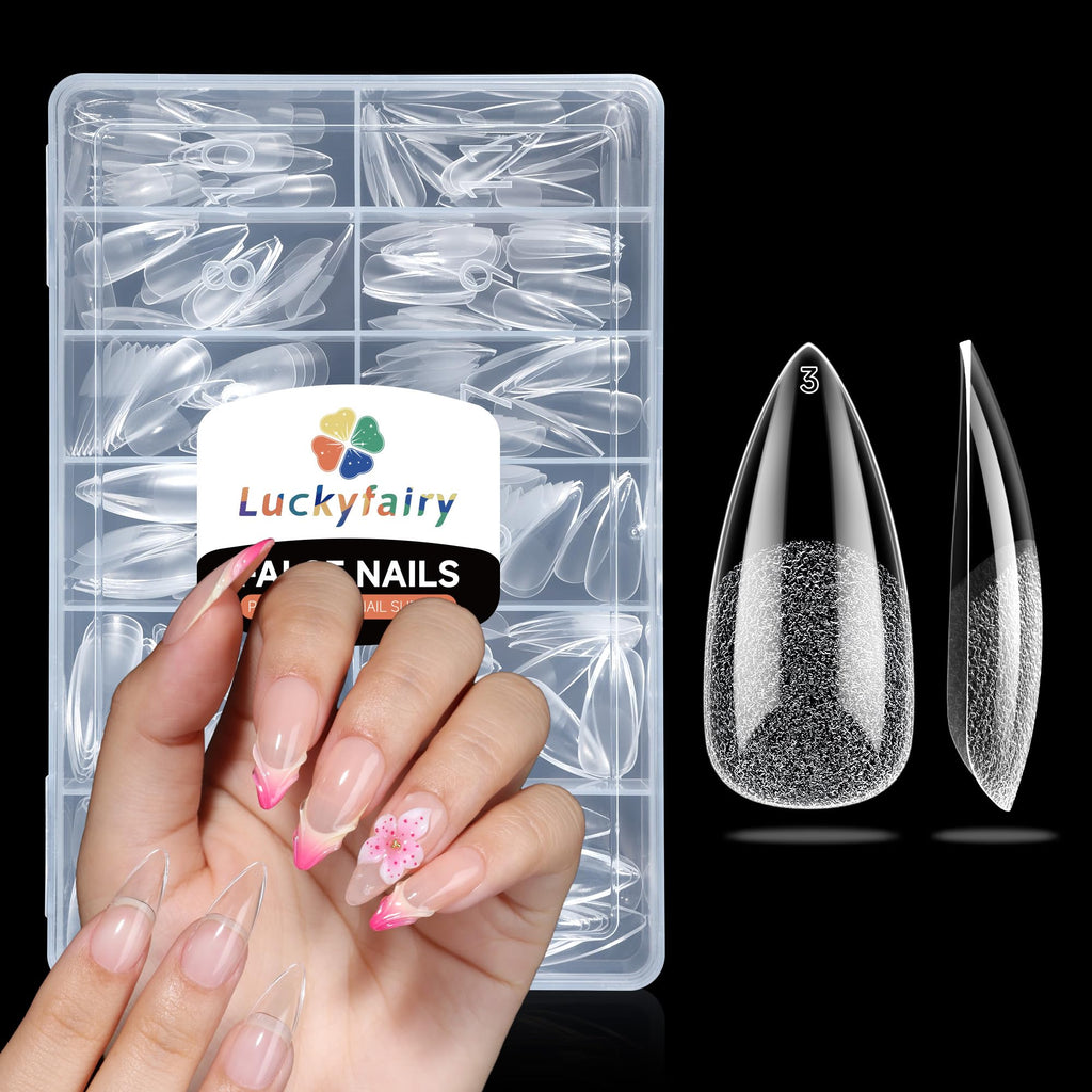 Luckyfairy Extra Short Square Fake Nails, Soft Gel Pre-Shaped Acrylic XS Short Square Nail Tips, Half Matte Full Cover Clear Press on Flase Nail Tips for Nail Extension Home DIY 240pcs/12 Sizes