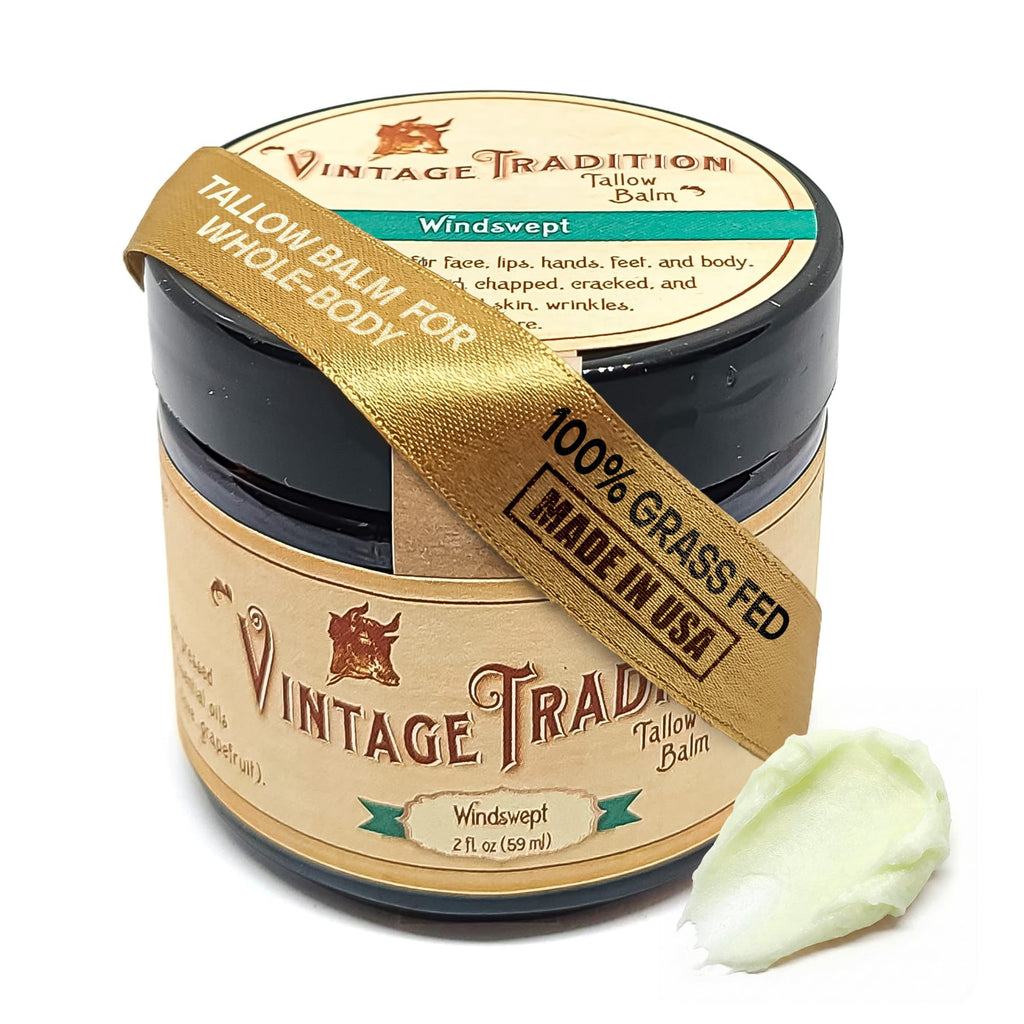Buy now Vintage Tradition Beef Tallow All Purpose Balm - Healing, Hydrating Weather-Protecting Skin Care Salve Replaces Body Lotion, Hand Cream, More - Essential Oil, Olive Oil, and Grass-Fed Tallow, 2 fl oz. at indiglob india