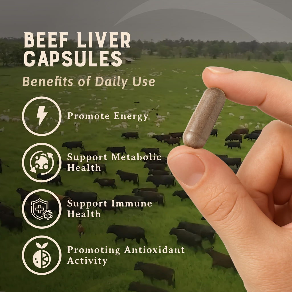 HEART & SOIL Pure American Beef Liver, 180 Capsules | 100% grass fed & finished from pasture-raised cattle. Beef liver capsules, Nature's Ultimate Superfood. Made in USA.