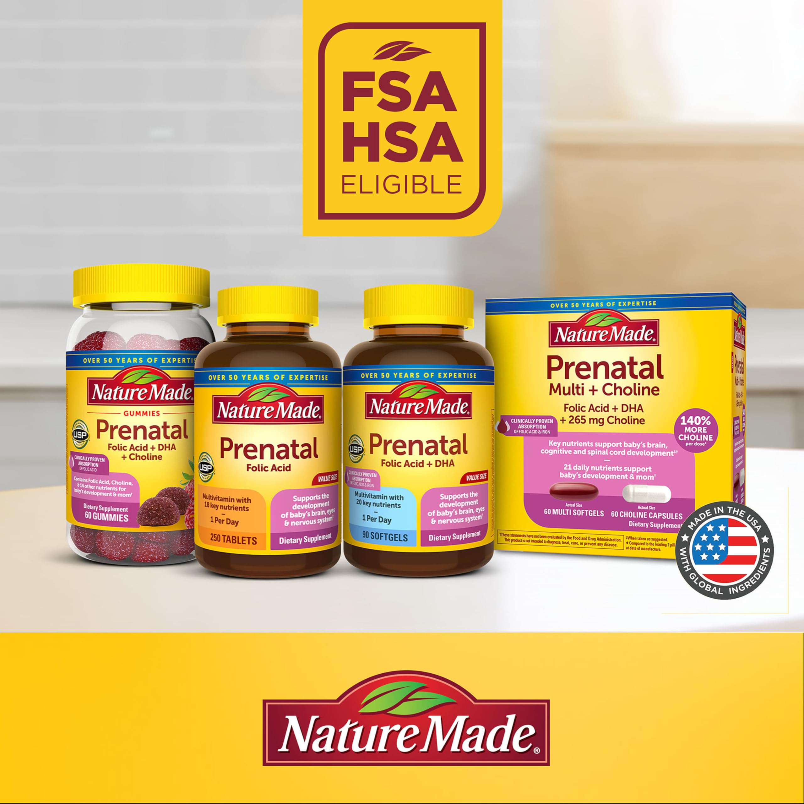 Nature Made Prenatal Gummies with DHA and Folic Acid, 60 Gummies | Prenatal Vitamins for Women for Daily Nutritional Support, With Folic Acid and 15 Other Nutrients, Gluten Free, 30 Day Supply