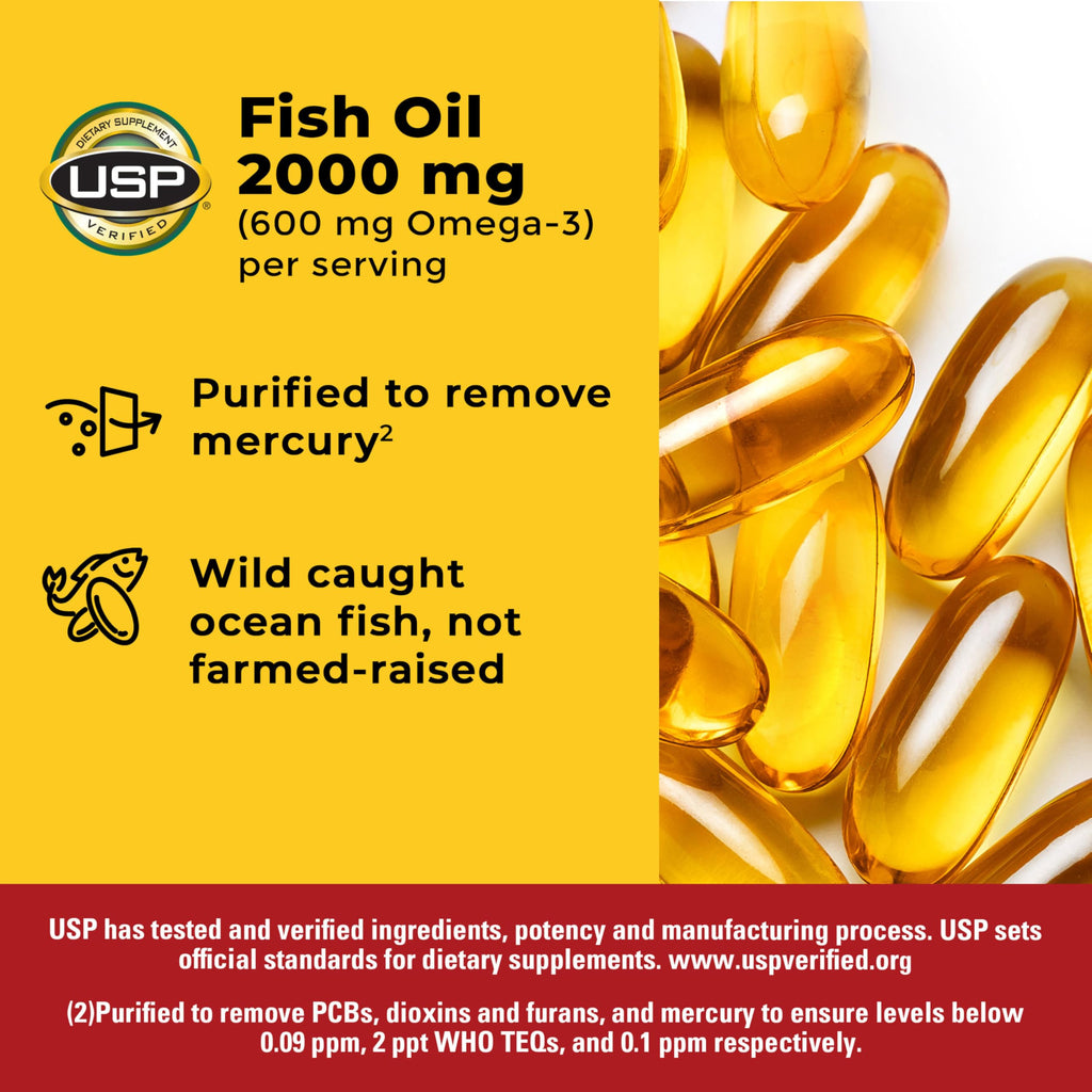 Nature Made Fish Oil Omega 3 Supplements, 2000mg per Serving, 250 Softgels | Fish Oil 2000mg per serving, Omega 3 Fish Oil for Healthy Heart Support, Gluten Free, Dairy Free, 125 Day Supply