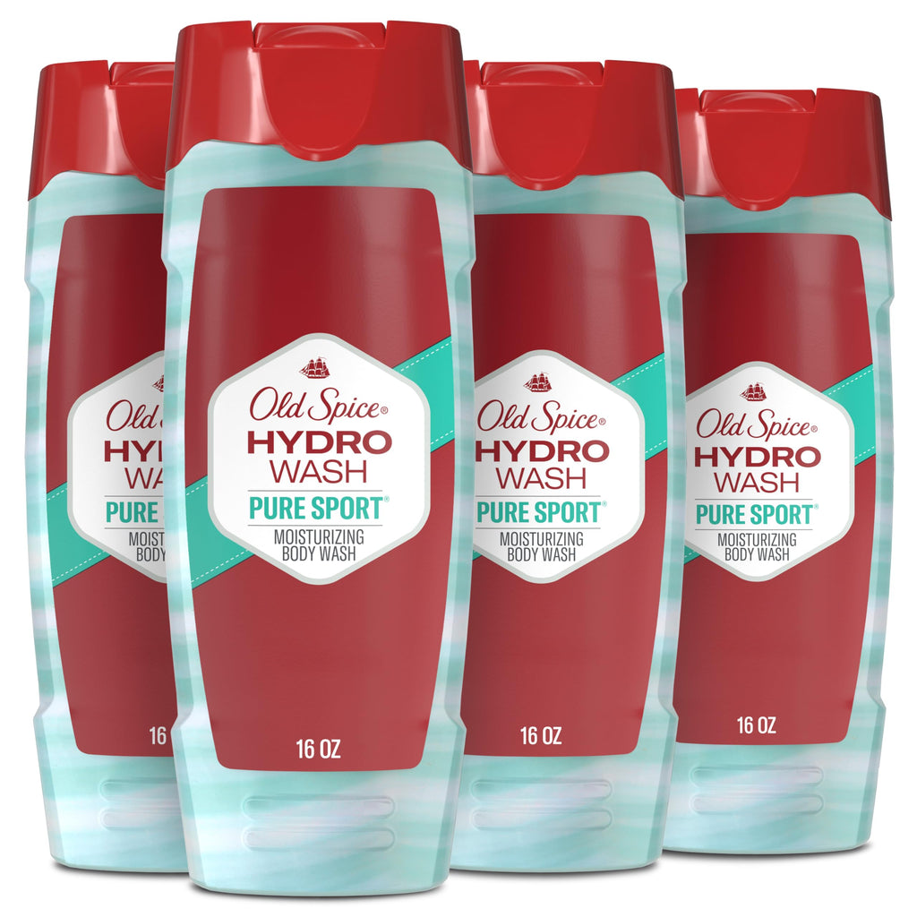 Old Spice Moisturizing Body Wash for Men, Hydro Wash, 2-in-1 Long Lasting Scent & Powerful Hydration to Fight Dry Skin, 24/7 Shower Fresh, Pure Sport Scent, 16 oz (Pack of 4)