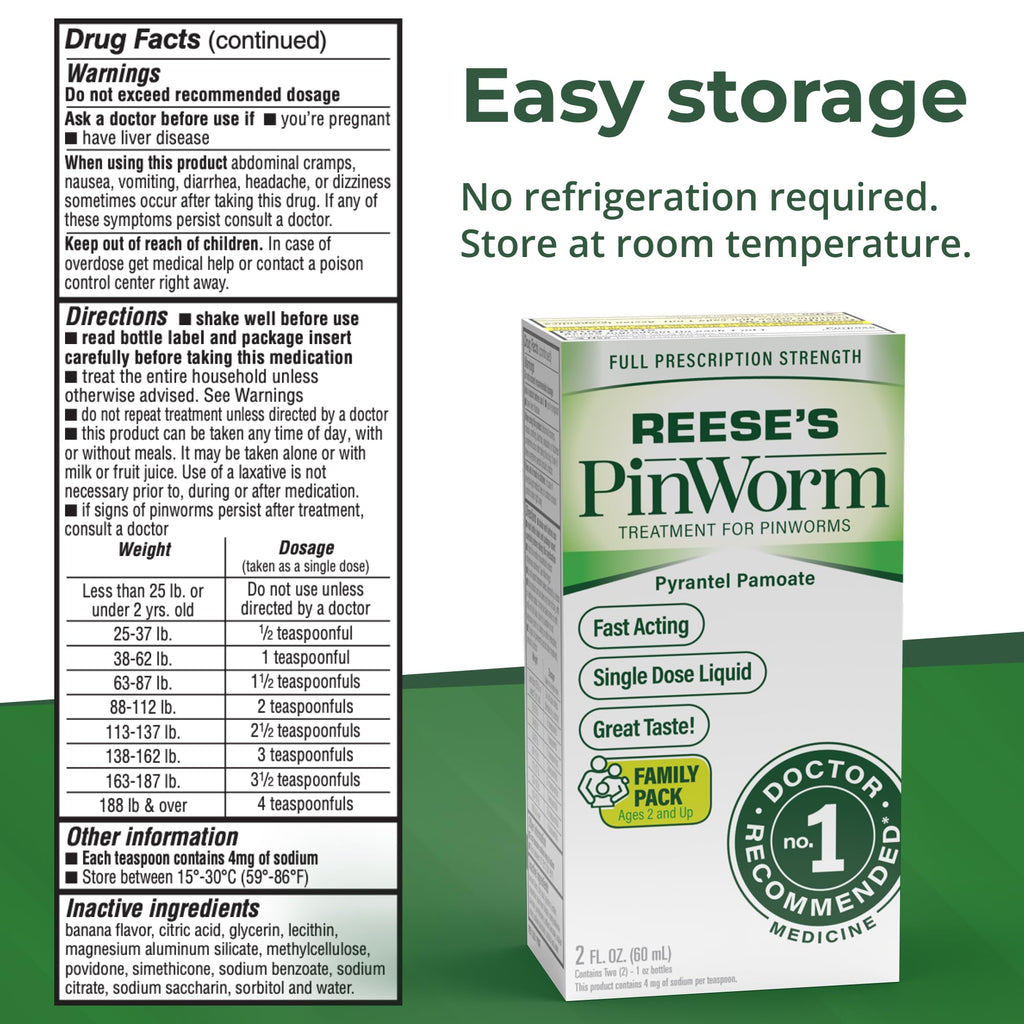 Buy now REESE'S PINWORM Medicine Liquid for Entire Family, Full Prescription Strength, 2 Oz, #1 Doctor Recommended Single Dose Pyrantel Pamoate Dewormer for Adults & Kids Ages 2+, Banana Flavor at indiglob india