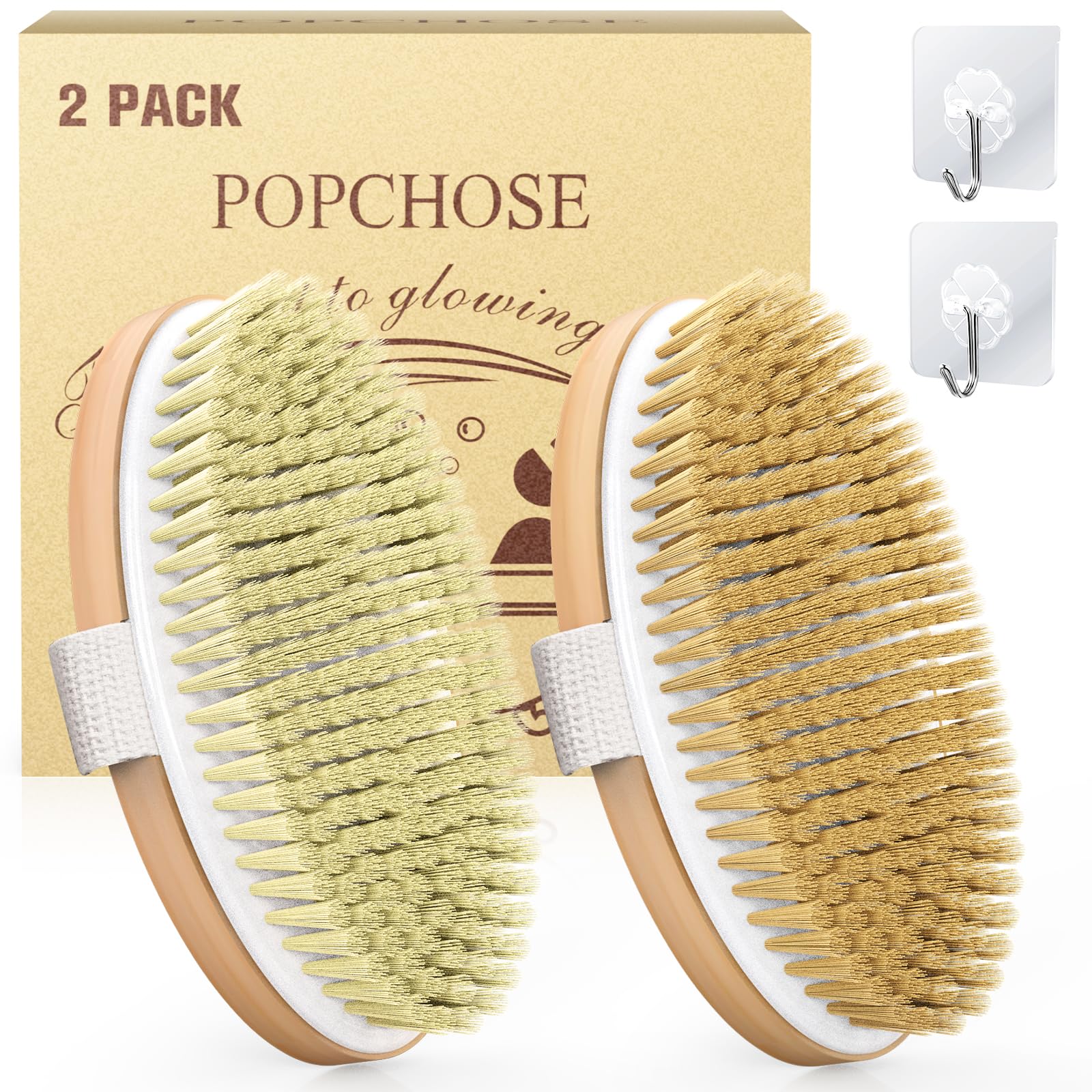 POPCHOSE Dry Brushing Body Brush, Natural Boar Bristle Exfoliating Brush | Body Scrub for Smoother Skin: Supports Cellulite Treatment, Lymphatic Drainage and Blood Circulation Improvement