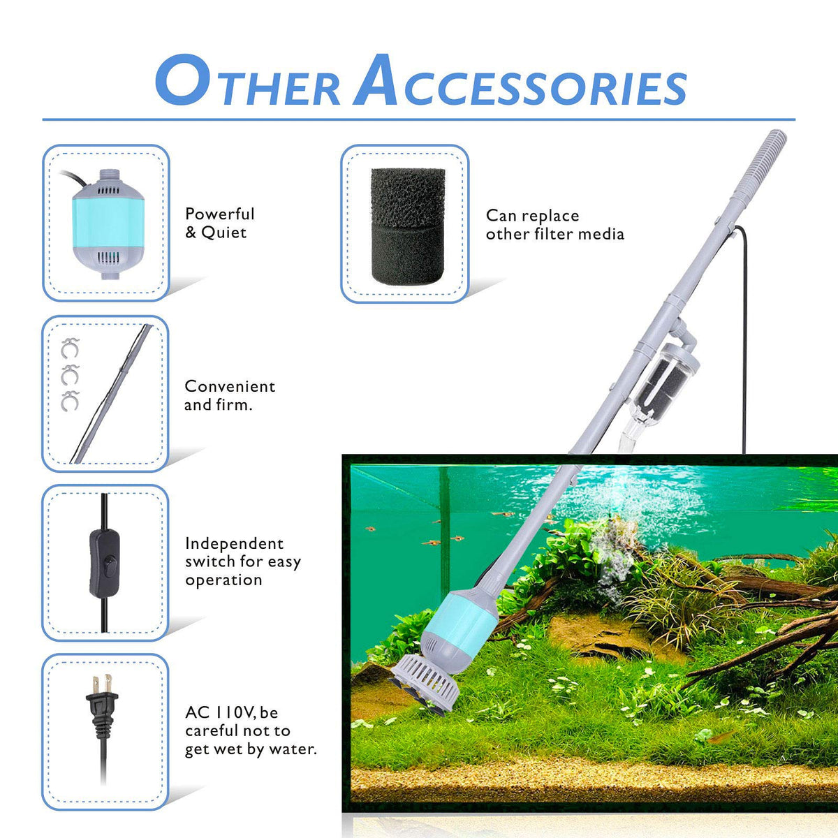 hygger 360GPH Electric Aquarium Gravel Cleaner, 5 in 1 Automatic Fish Tank Cleaning Tool Set Vacuum Water Changer Sand Washer Filter Siphon Adjustable Length 15W