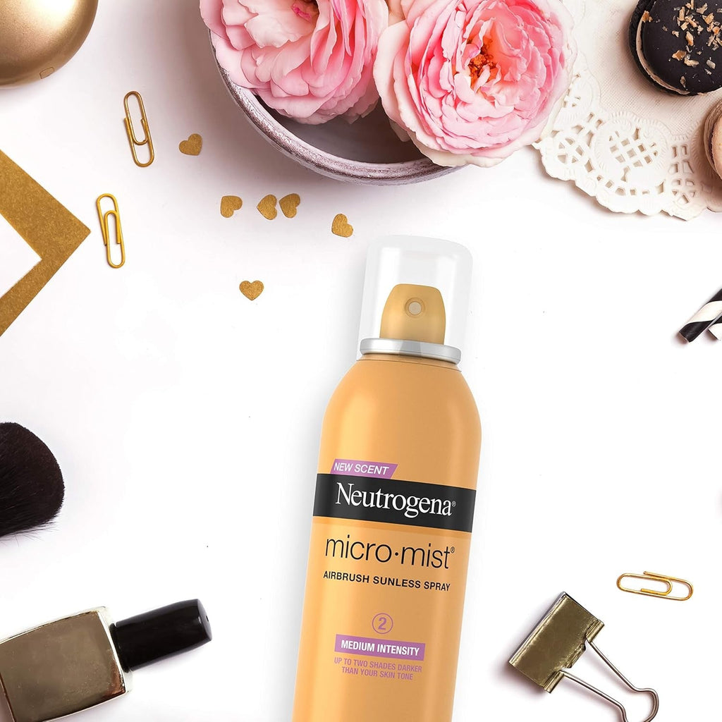 Buy now Neutrogena Micromist Airbrush Sunless Tanning Spray, Gradual Sunless Indoor Tanner with Witch Hazel, Alcohol-Free, Oil-Free & Non-Comedogenic Formula, Medium Intensity, 5.3 oz at indiglob india