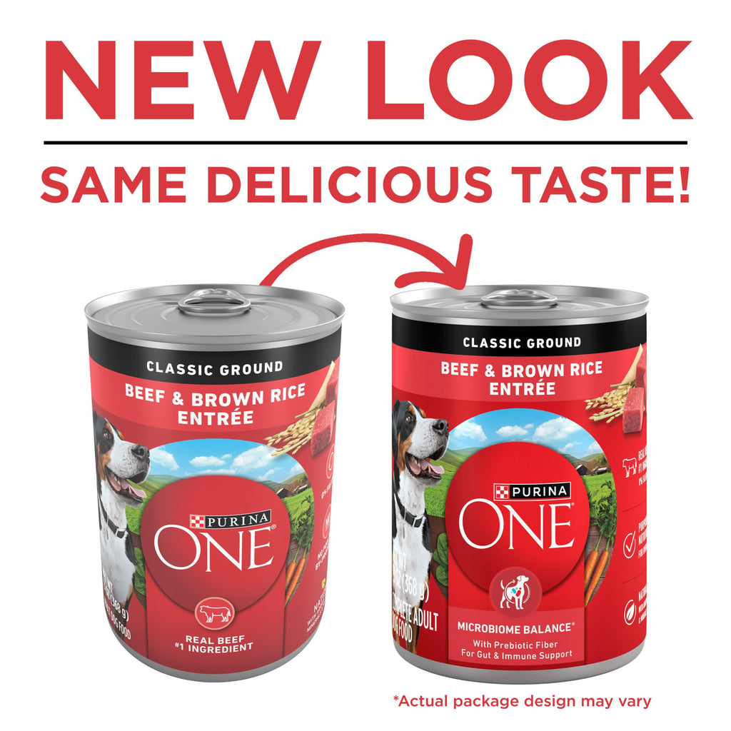 Purina ONE Classic Ground Beef & Rice Wet Dog Food, (12) 13 oz Cans