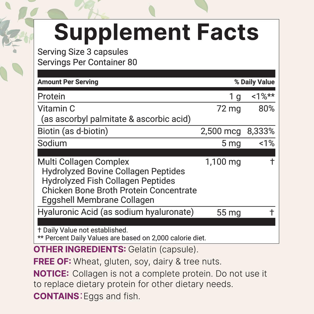 Micro Ingredients Multi Collagen Peptides Pills, 240 Capsules | For Women & Men. Type I, II, III, V, X. Hydrolyzed Collagen Supplement with Biotin, Hyaluronic Acid & Vitamin C. Filler Free.