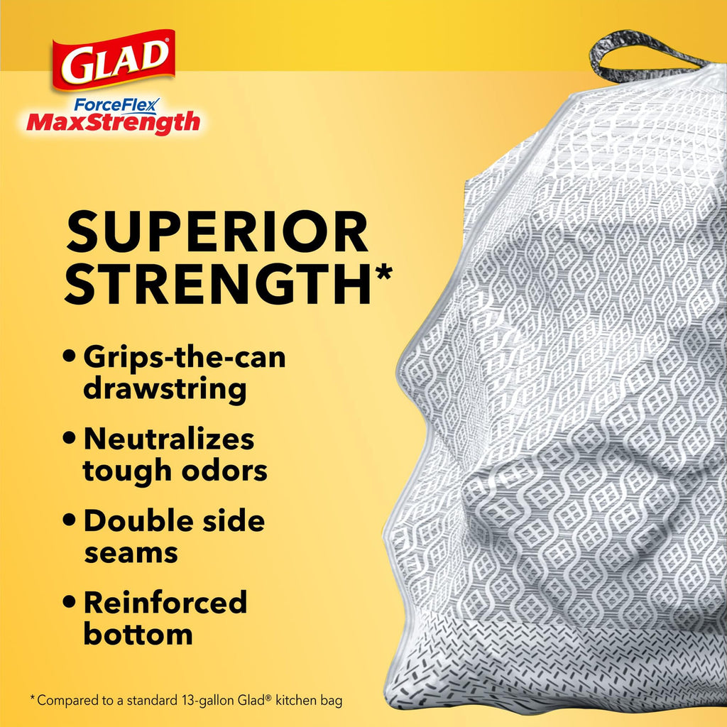 Glad Tall Kitchen Trash Bags 13 Gallon, MaxStrength Mountain Air Garbage Bags, Drawstring, 90 Count