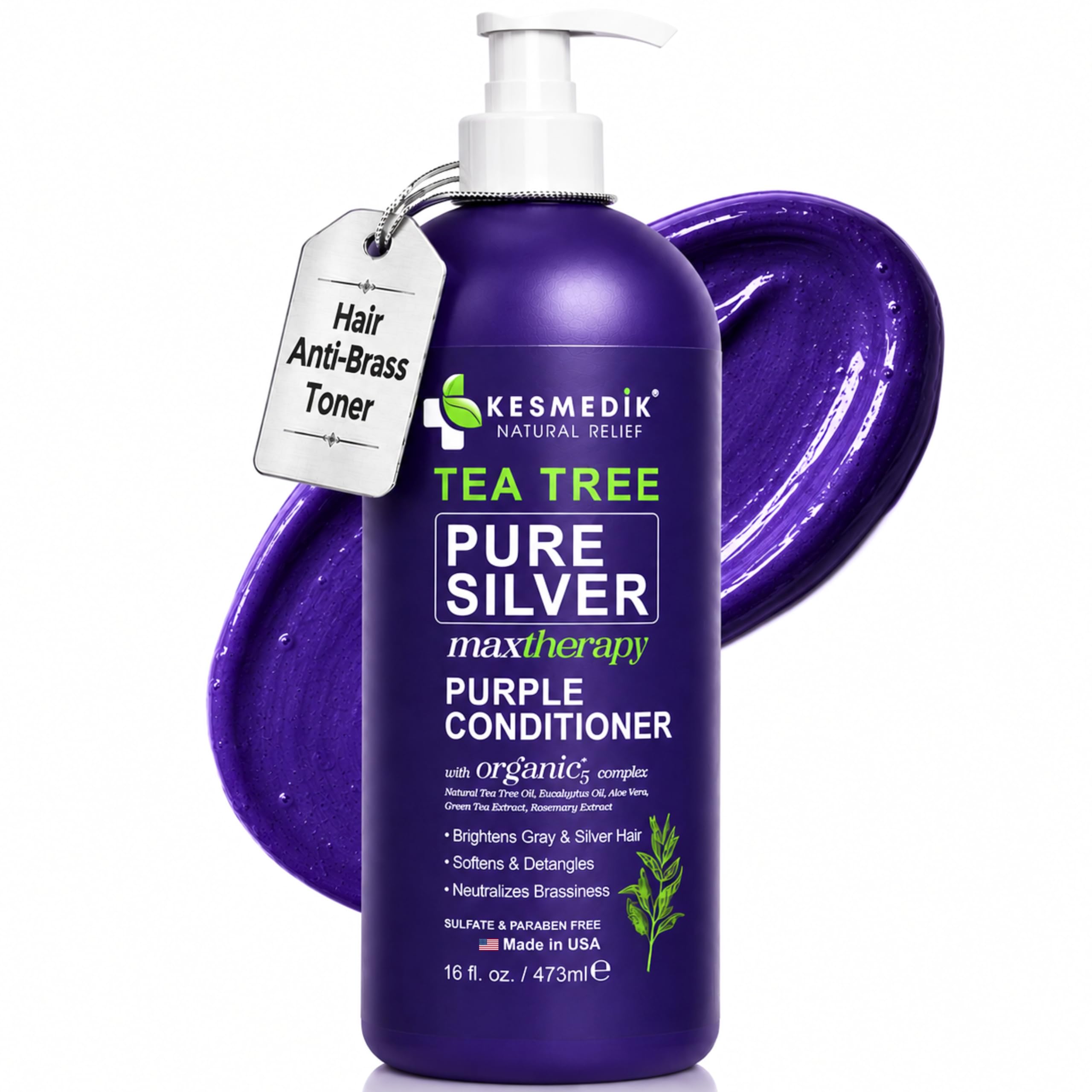 Tea Tree Purple Shampoo and Conditioner Set for Blonde, Silver & Gray Hair, Anti-Brass Toning & Brightening, Refreshes and Hydrates Scalp & Hair, Sulfate-Free Botanical Formula