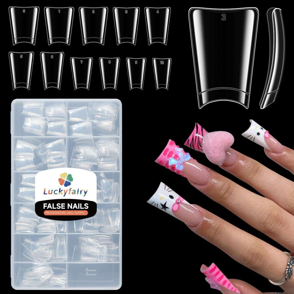 Luckyfairy Extra Short Almond Nail Tips 504pcs Soft Gel Short Nails 12 Size | Pre-Shaped Clear Press On Almond Nails, Half Matte Full Cover Short Nail Tips Acrylic, Natural Almond Shape, Nail Art DIY
