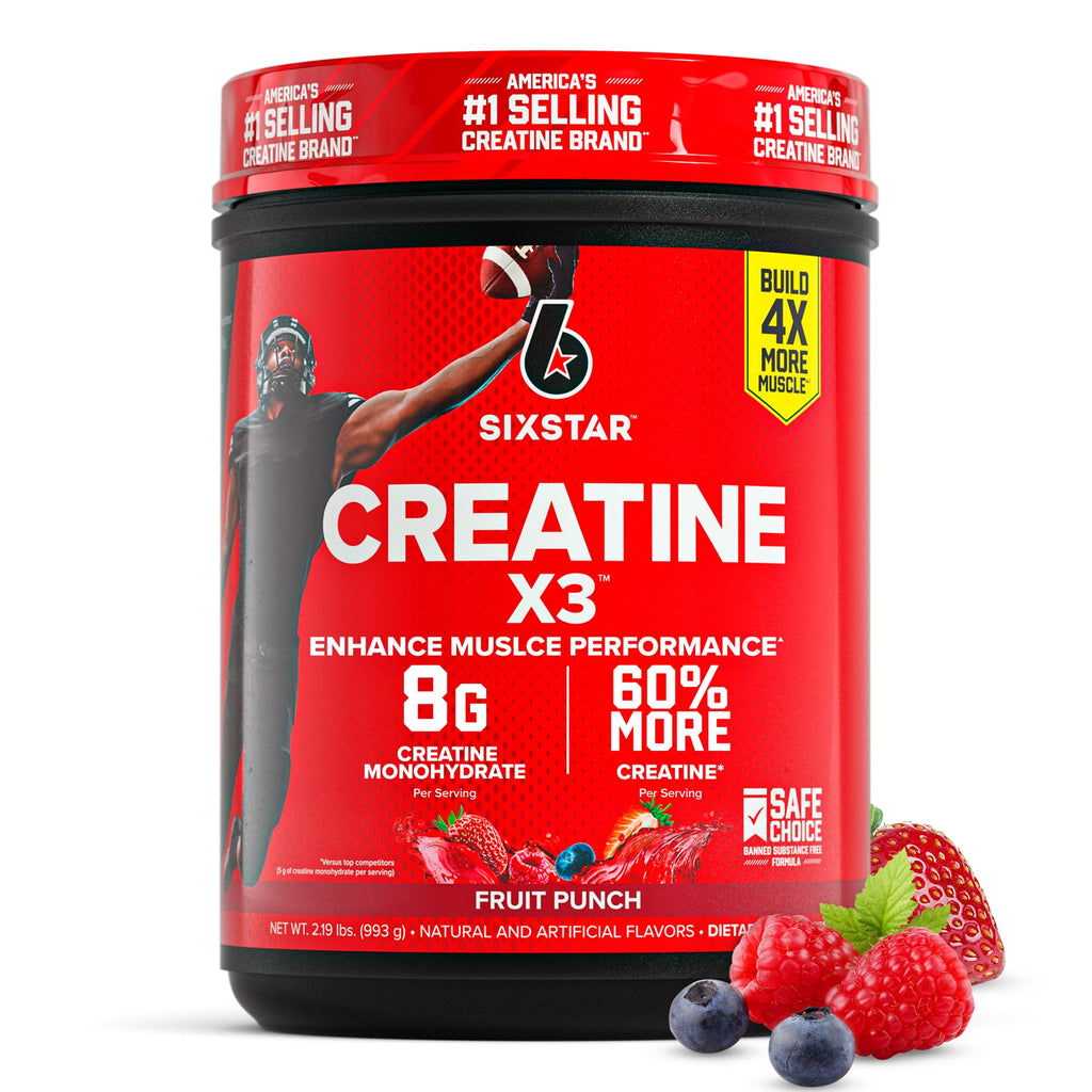 Six Star Creatine Monohydrate Powder, X3 (Fruit Punch) - 30 Servings | Flavored Creatine Powder Monohydrate Supplement for Muscle Building & Performance, Post Workout Supplement for Men, Women